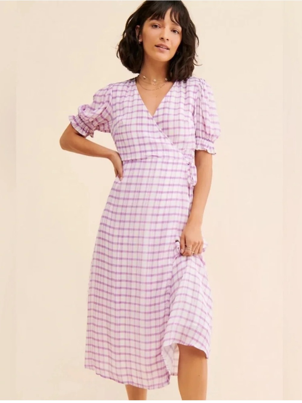 Anthropologie | Lily & Lionel | Fifi Wrap Dress | Lilac Plaid Print | V-neckline